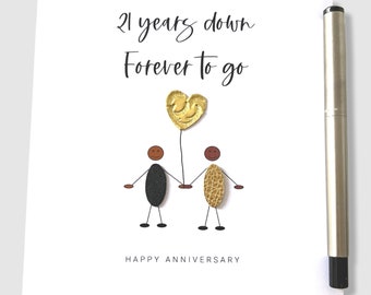 21st Wedding Anniversary Card - 21 Years Down Forever To Go Brass Wedding Anniversary Ethnic Wife Husband Him Her