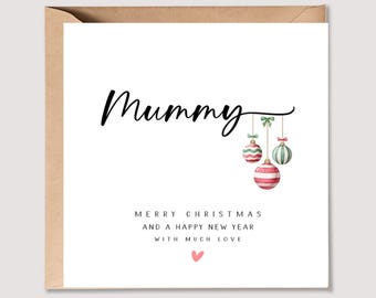 Mummy Christmas Card Green Red Baubles Mama Mum Mam Mummy