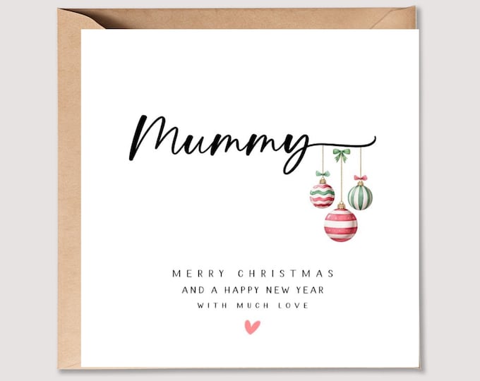 Mummy Christmas Card Green Red Baubles Mama Mum Mam Mummy