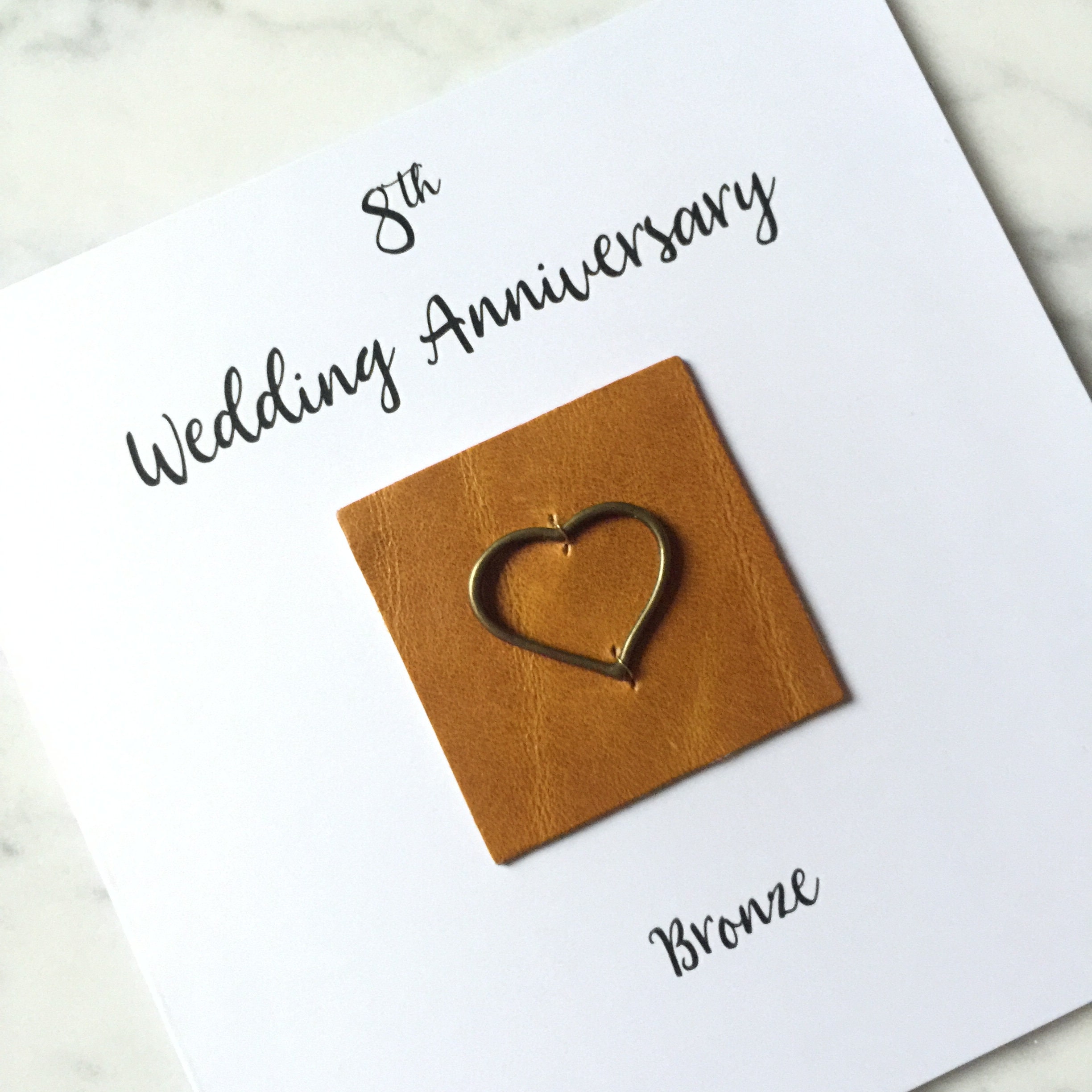 8th Wedding Anniversary Card Bronze Anniversary Leather Bronze Heart