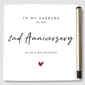 Carte 2e anniversaire de mariage en coton personnalisée Lui, son mari, sa femme