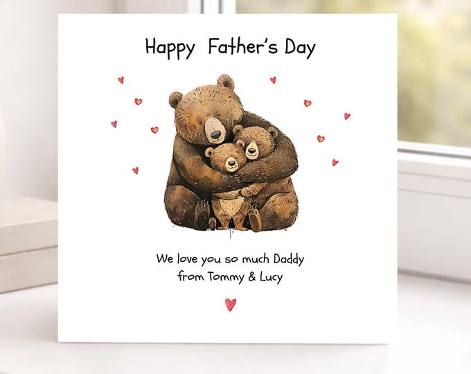 Personalised Fathers Day Card, Papa Bear and Two Cubs