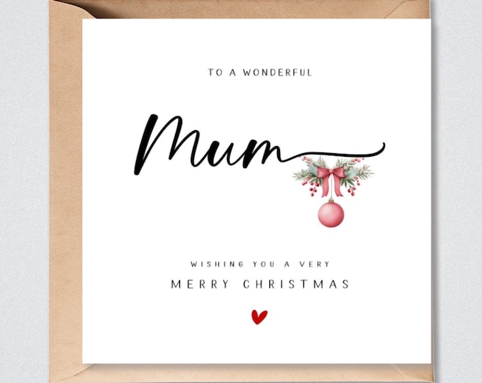 Mum Christmas Card Pink Baubles Xmas Card Mum
