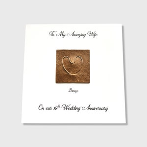 Carte d'anniversaire de mariage en bronze pour 19 ans Carte d'anniversaire en bronze femme mari lui elle fait main Royaume-Uni