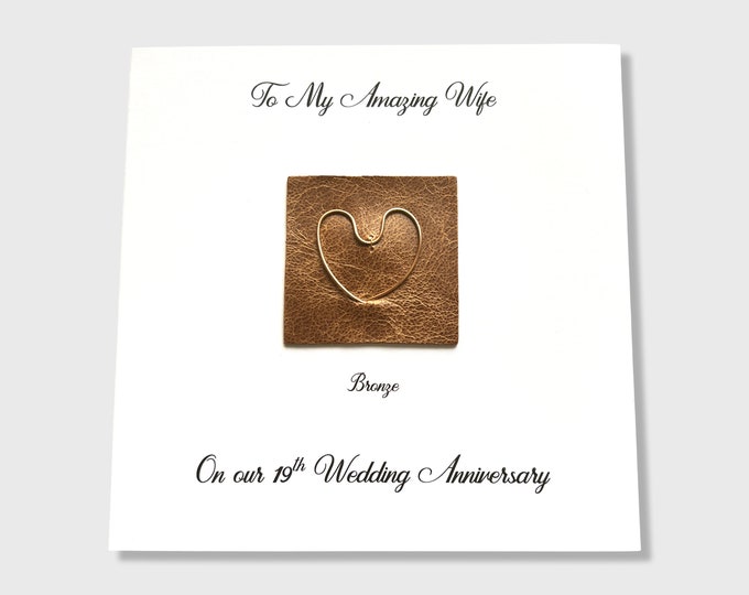 19th Wedding Anniversary Card Bronze Anniversary Card Handmade UK