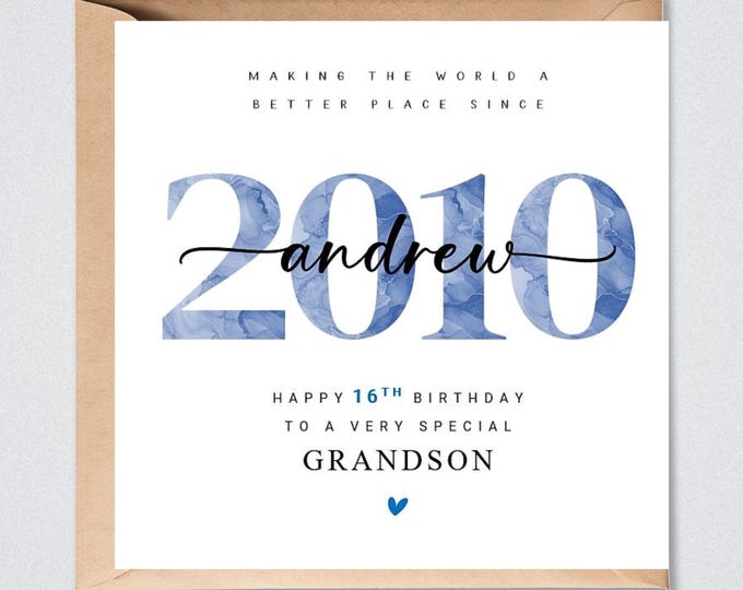 Personalised 16th Birthday Card, 2010 Son, Grandson, Nephew, Godson