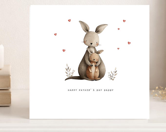 Fathers Day Card Daddy and Child Rabbit