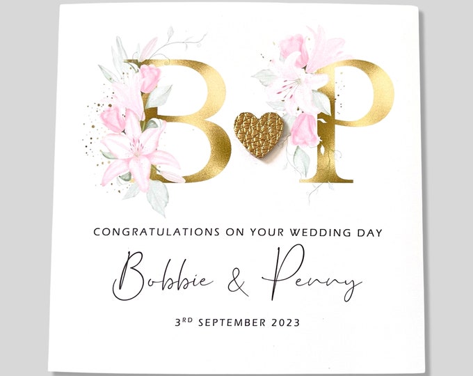 Personalised Wedding Day Card with Gold Heart Embellishment