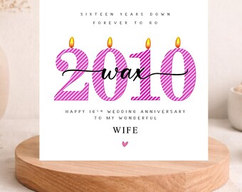 16th Wedding Anniversary Card, 2010 Wax, Him, Her