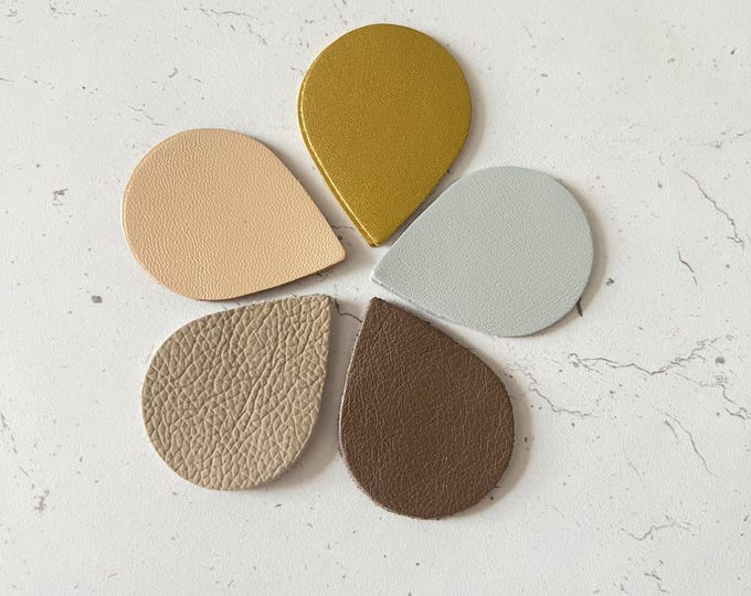 10 Leather Teardrop Die Cuts Blanks Shapes Gold Beige Grey Ginger Taupe B2-457