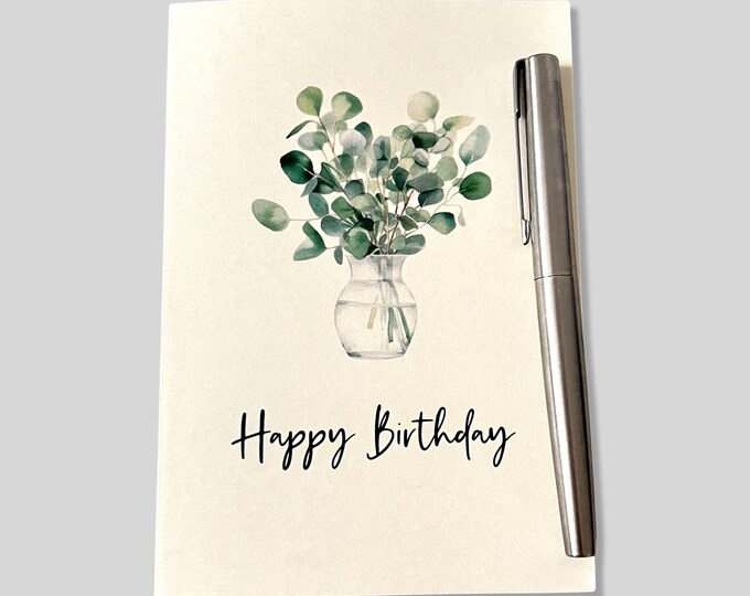 Birthday Card Eucalyptus Leaves in Vase Him Her Small A6 Birthday Card