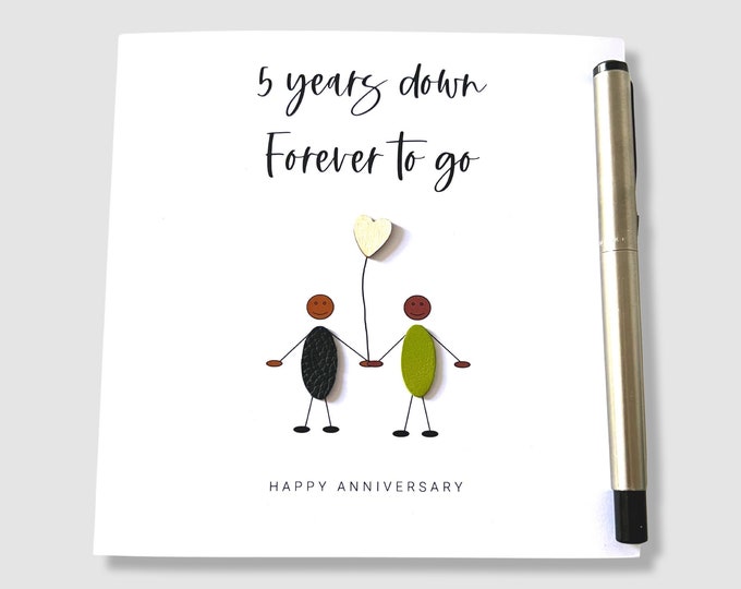 5th Anniversary Card 5 Years Down Forever To Go Wood Wedding Anniversary Ethnic Him Her