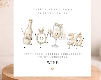 30th Wedding Anniversary Card, Pearl Milestone, Wife Husband Him Her Couple