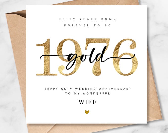 50th Wedding Anniversary Card, Golden Wedding Anniversary, Him, Her