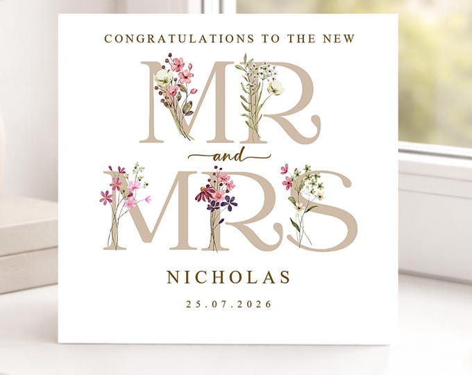 Personalised Wedding Day Card, New Mr and Mrs