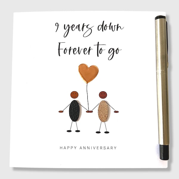 9th Anniversary Card Copper Wedding Anniversary Ethnic 9 Years Down Him Her Husband Wife Couple