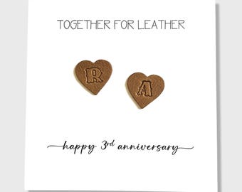 Personalised 3rd Wedding Anniversary Card Together for Leather