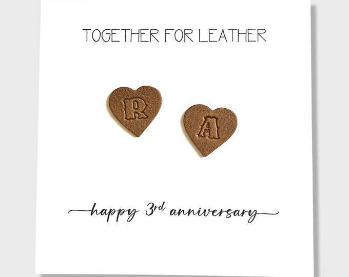 Personalised 3rd Wedding Anniversary Card Together for Leather