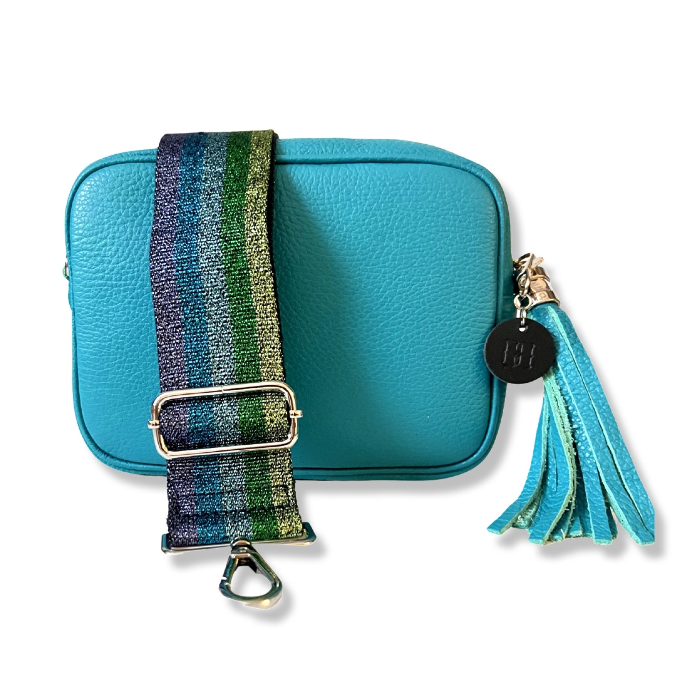 Turquoise Leather Bag Crossbody Personalised Camera Bag Glitzy