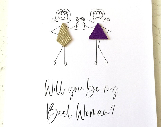 Will You Be My Best Woman Card Leather Faux Leather Vegan Cork Leather Wedding Bride