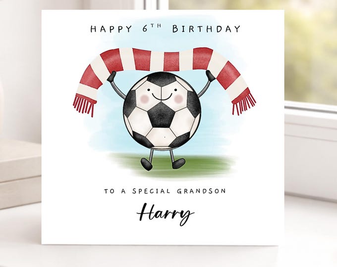 6th Birthday Card, Personalised, Boy, Girl, Football, Any Age