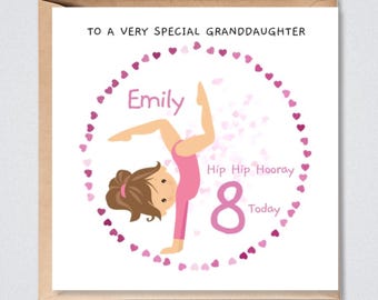 Personalised 8th Birthday Card for Her, Gymnast Any Age