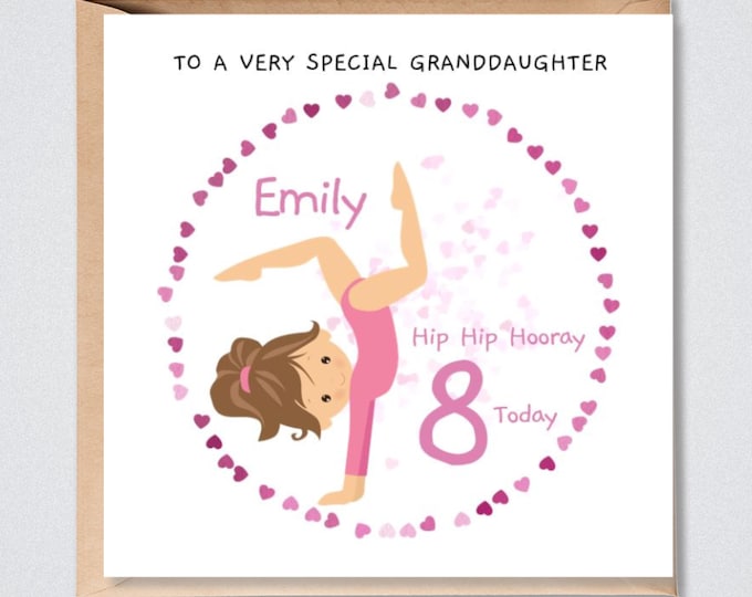 Personalised 8th Birthday Card for Her, Gymnast Any Age