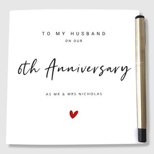Carte anniversaire de mariage personnalisée en fer pour le 6e anniversaire de son mari et de sa femme