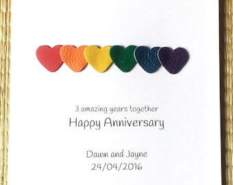 3rd Anniversary Card Personalised LGBT Leather Rainbow Hearts Gay Lesbian Anniversary