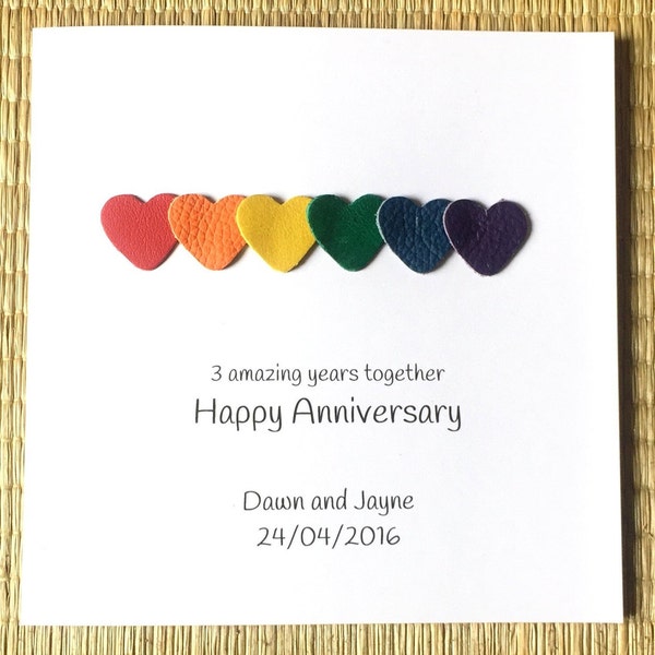 3rd Anniversary Card Personalised LGBT Leather Rainbow Hearts Gay Lesbian Anniversary