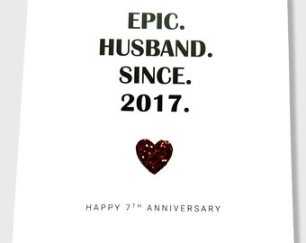 7th Wedding Anniversary Card Copper Anniversary Epic Wife Husband Him Her Couple