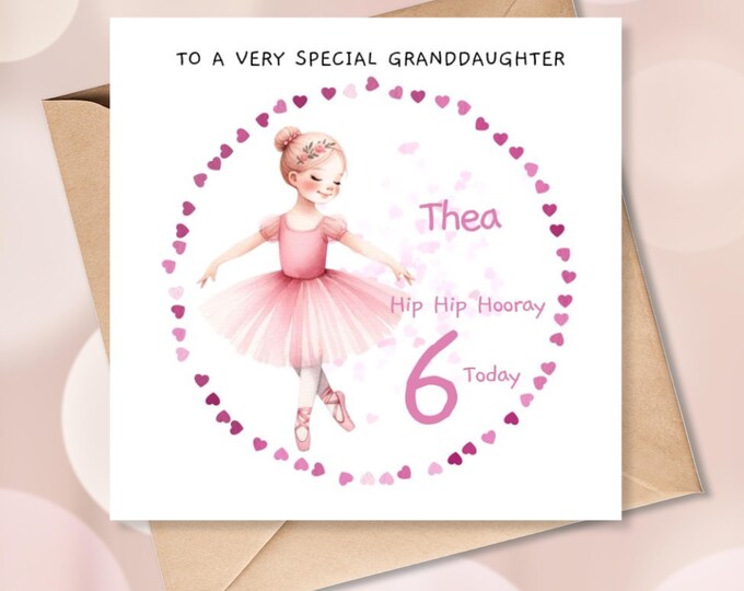 Personalised 6th Birthday Card, Ballerina, for Her, ages 4-12 years old