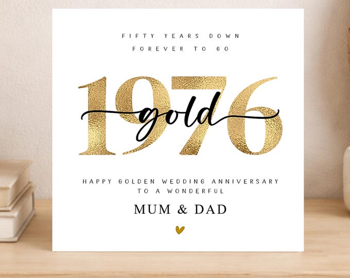 50th Wedding Anniversary Card, Golden Wedding Anniversary, Him, Her, Mum & Dad