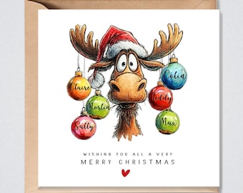 Personalised Family Christmas Card Moose Baubles