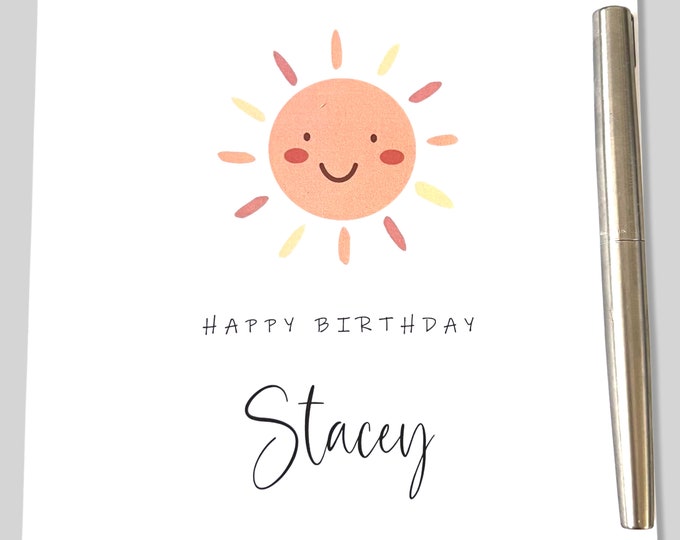 Personalised Birthday Card Cute Smiling Sun