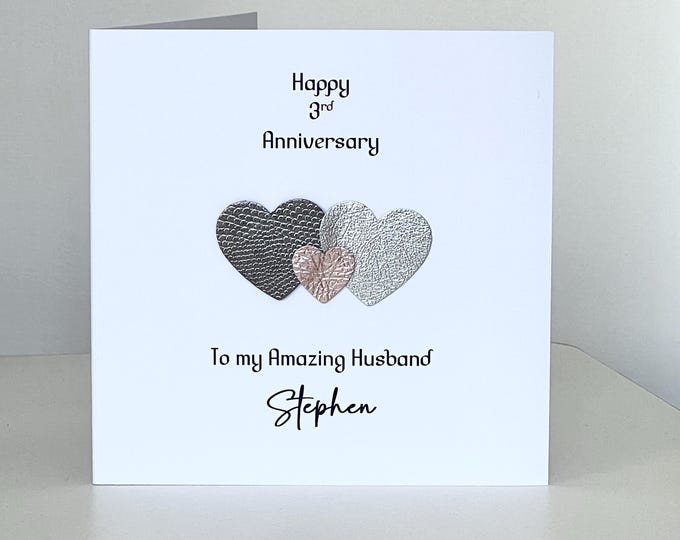 Personalised 3rd Anniversary Card, Leather Any Year, Him Her