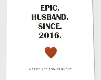 9th Wedding Anniversary Card Leather Copper Heart