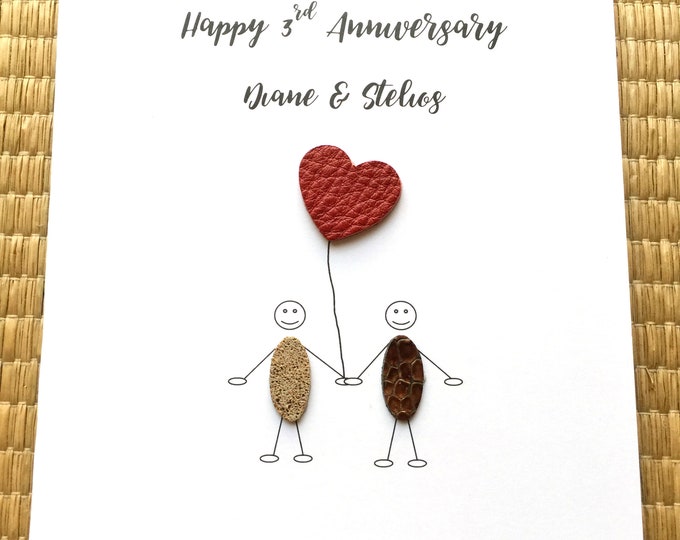 Personalised 3rd Wedding Anniversary Card Leather Anniversary Little People
