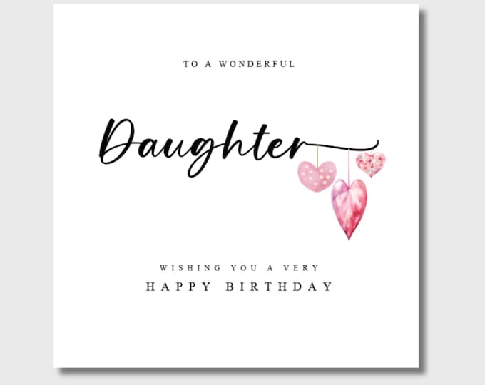 Daughter Birthday Card Pink Hearts