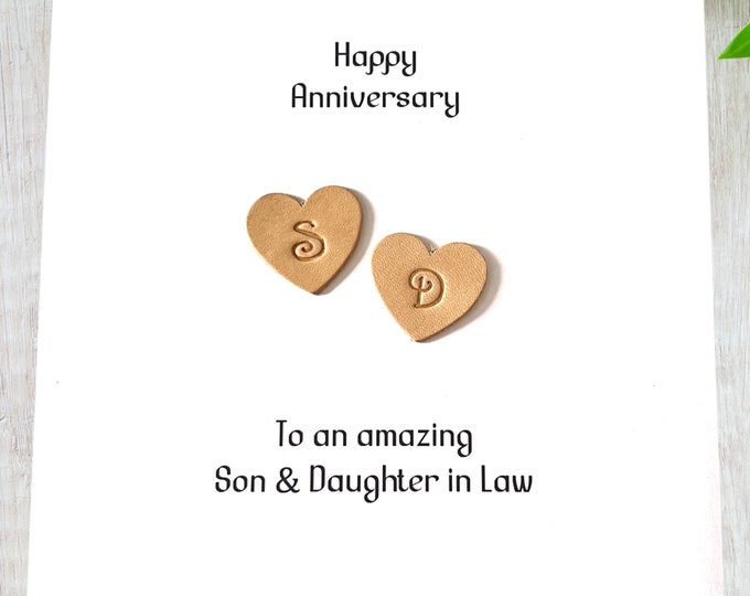 Personalised Son Daughter Wedding Anniversary Card Leather Anniversary Hearts