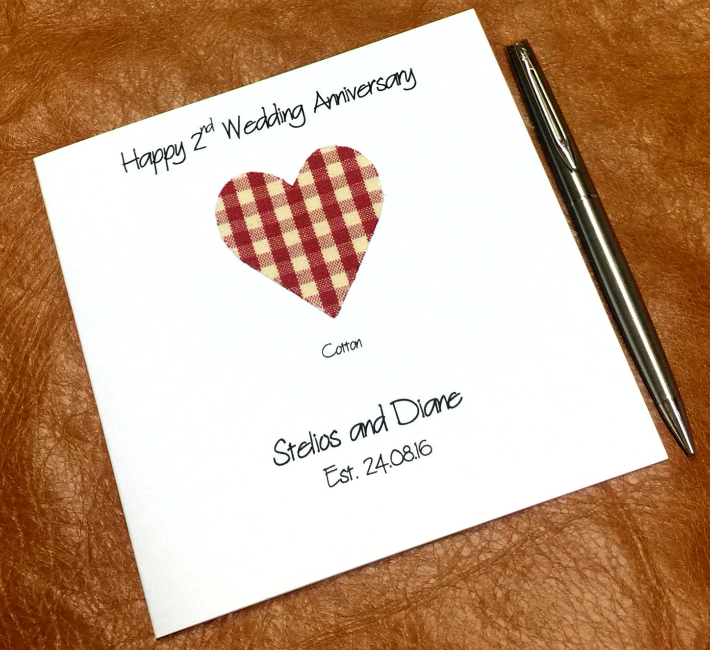 2nd Wedding Anniversary Cards Personalised Cotton Anniversary Cards Handmade Greeting Cards