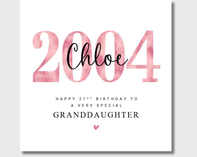 21st Birthday Card Personalised Daughter Granddaughter Sister Niece Friend 2004