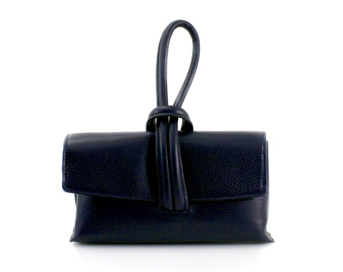 Leather Clutch Bag Navy Black Crossbody Strap