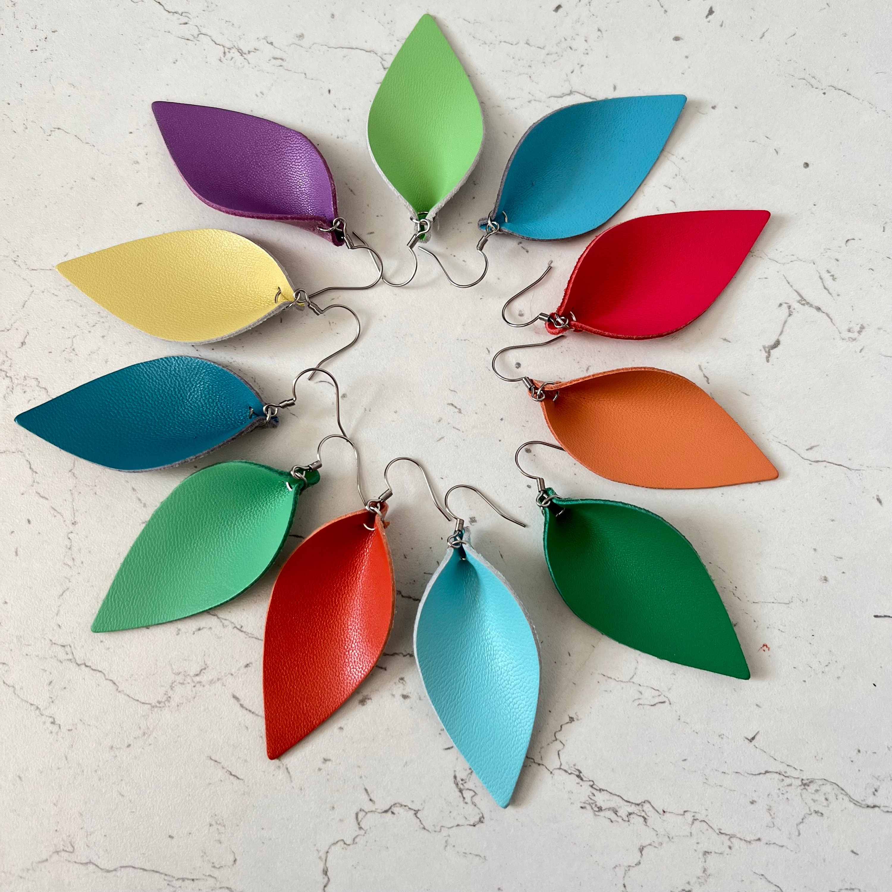 Leather Earrings Teardrop Pinched Leaf Petal Earrings Nappa Leather