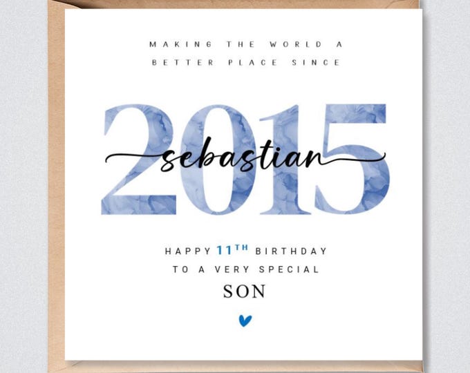 Personalised 11th Birthday Card, 2015, Son, Grandson, Nephew, Godson