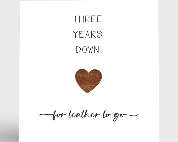 3rd Wedding Anniversary Card, Leather Heart Him Her
