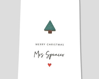 Personalised Christmas Card Teacher Friend Mum & Dad Leather Xmas Tree