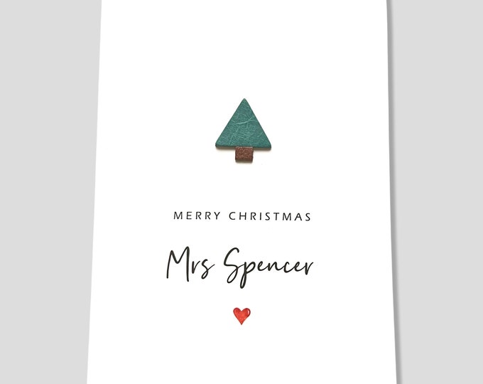 Personalised Christmas Card Teacher Friend Mum & Dad Leather Xmas Tree