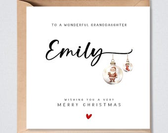 Personalised Granddaughter Christmas Card Red Xmas Tree Bauble Card