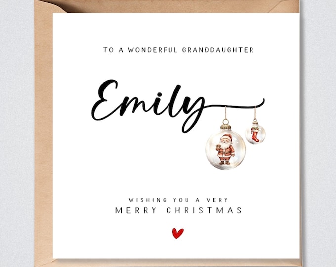Personalised Granddaughter Christmas Card Red Xmas Tree Bauble Card